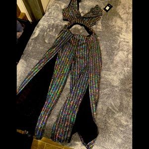 Fashion nova Maddelein lurex jumpsuit sz med